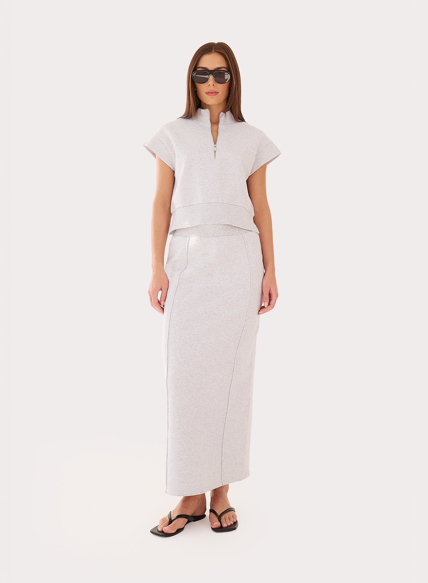 Light Grey Cotton Maxi Sweat Skirt